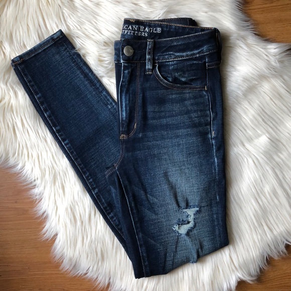 American Eagle Outfitters Denim - American Eagle Ripped Hi-Rise Jeggings Dark Wash
